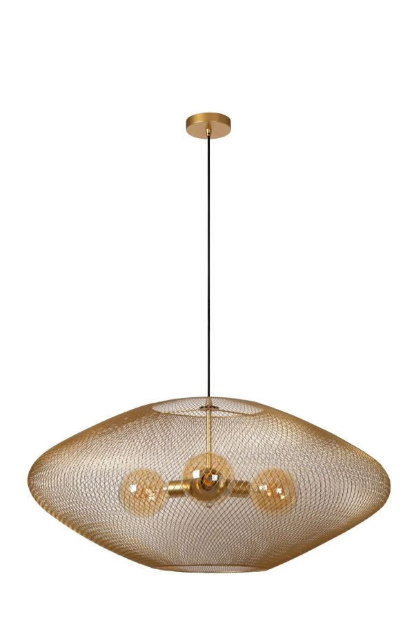 Lucide MESH - Hanglamp - Ø 85 cm - 3xE27 - Mat Goud / Messing - uitgezet
